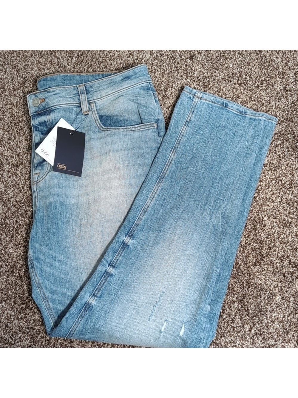 ASOS Button fly Distressed Faded Slim Straight Jeans Size 38 x 30 NEW